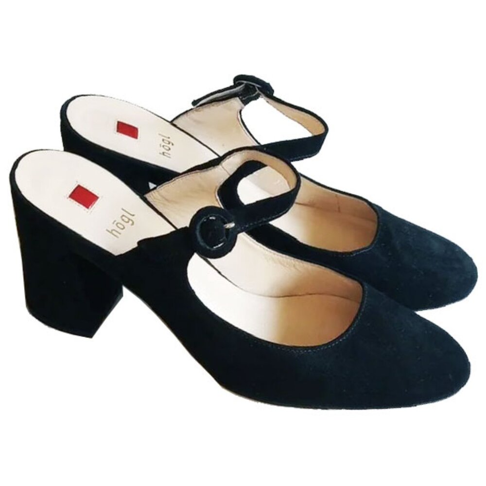 Hogl Premium Suede Mary Jane Round Toe Block Heels EU 37 UK 4.0